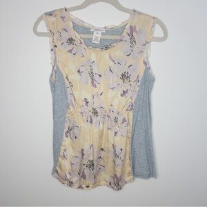 Sundance Floral Mixed Media Silk and Cotton Sleeveless Blouse
